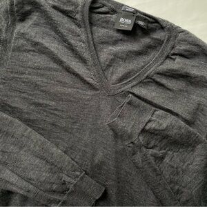 Boss Hugo Boss Slim Fit Fine Marino Wool V Neck Sweater Gray XL